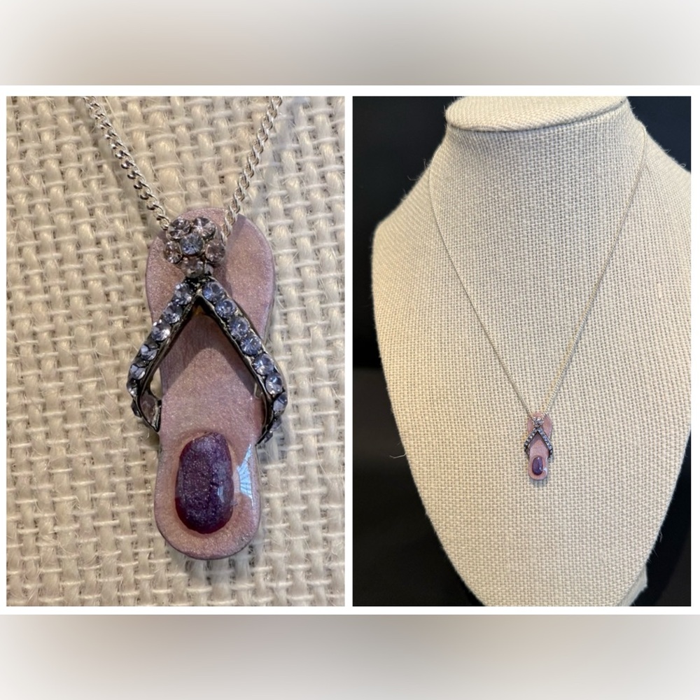 🆕 Sterling Silver necklace with Purple Flip Flop Pendant NEW